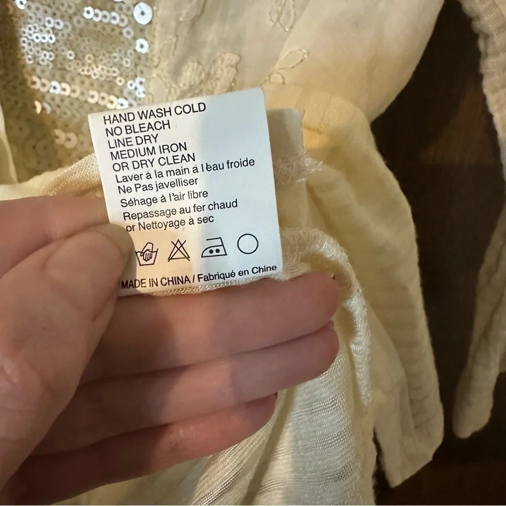 Anthropologie Tiny Sequin Placket Button Down Top Ivory Cream Embroidered Sz S - Picture 13 of 13
